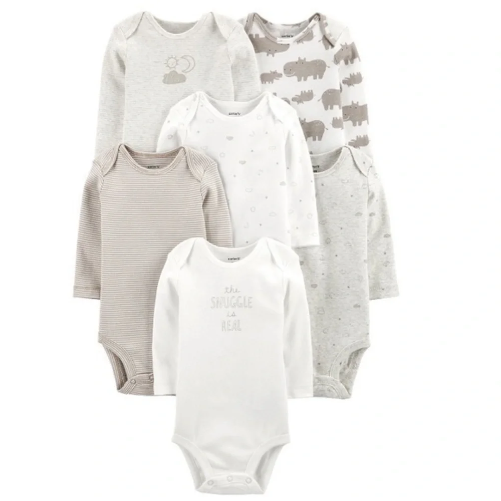 🌸NWT. CARTER’S Hippo, Sun, & Moon 6 Pack Bodysuits